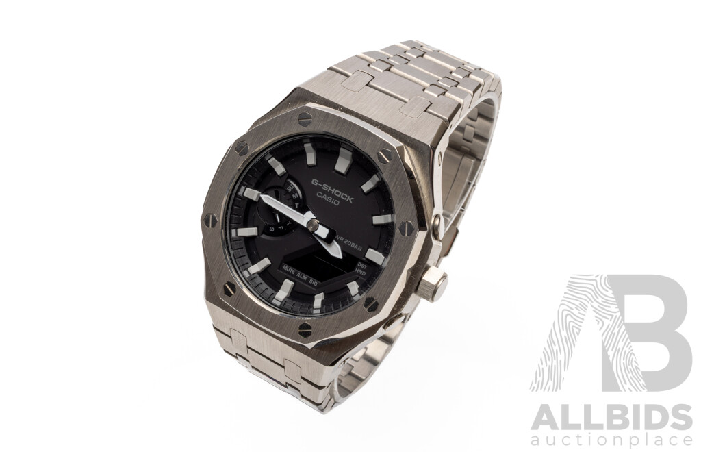 Casio G-Shock GA2100 Brushed Steel Carbon Core Watch with Fitted Custom Royal Oak Conversion Kit