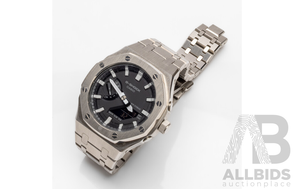 Casio G-Shock GA2100 Brushed Steel Carbon Core Watch with Fitted Custom Royal Oak Conversion Kit