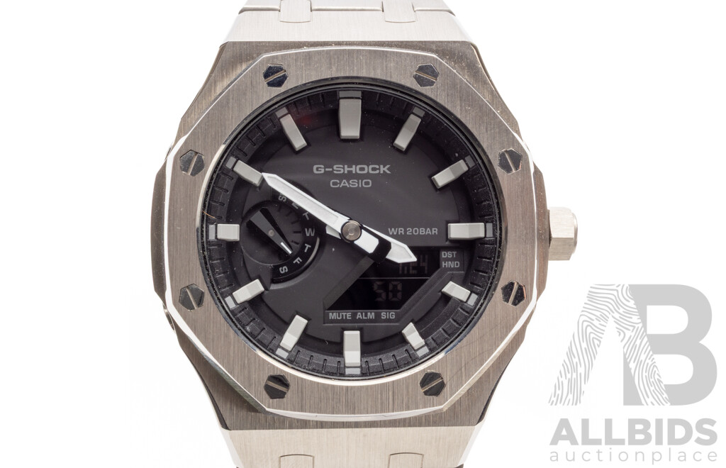 Casio G-Shock GA2100 Brushed Steel Carbon Core Watch with Fitted Custom Royal Oak Conversion Kit