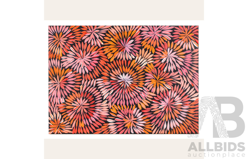 Sharon Numina (20th Century, Indigenous-Australian, 1981-), Bush Medicine Flowering, Acrylic on Canvas, 38H x 53W cm