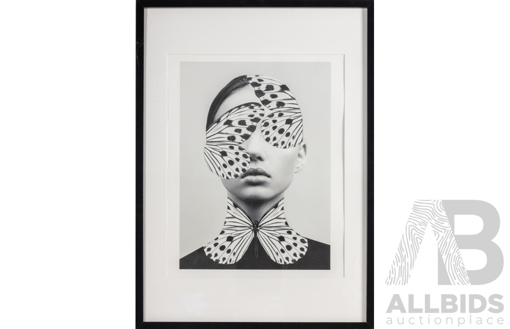 DADA22 (20th Century), Black Butterfly & Woman Butterfly, Pair of Contemporary Digital Photo Collage Prints, 72H x 52W cm (frame) (2)