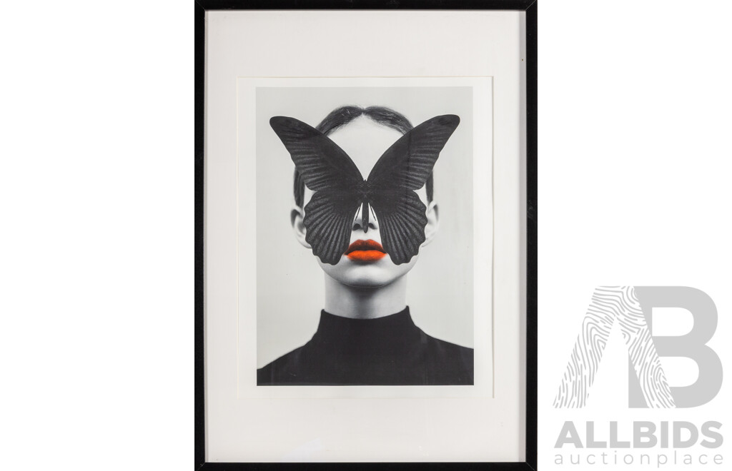 DADA22 (20th Century), Black Butterfly & Woman Butterfly, Pair of Contemporary Digital Photo Collage Prints, 72H x 52W cm (frame) (2)