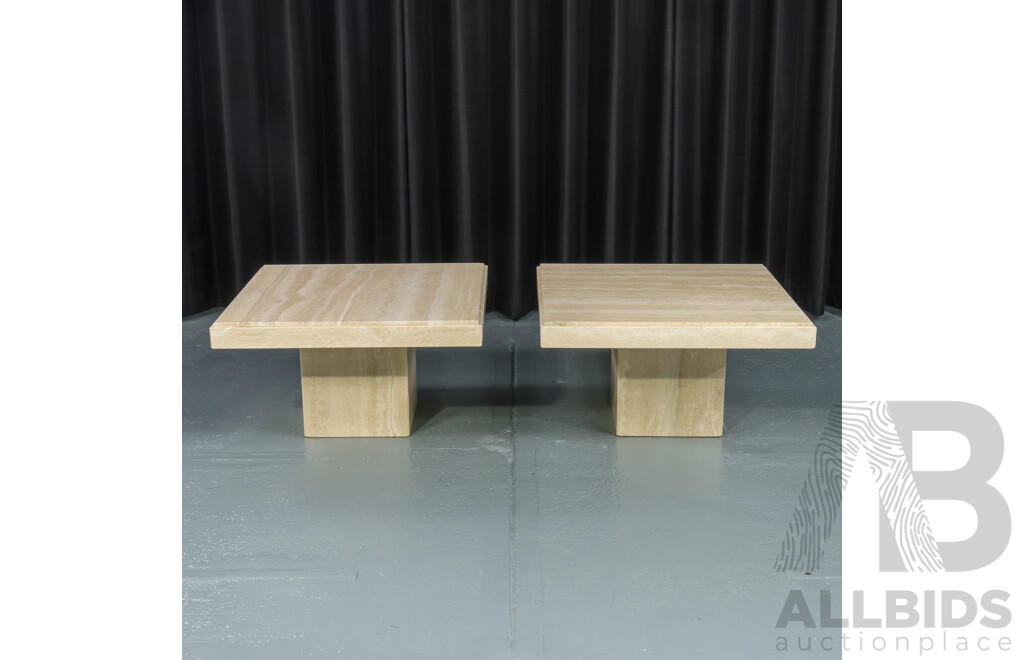 Pair of Modern Travertine Side Tables