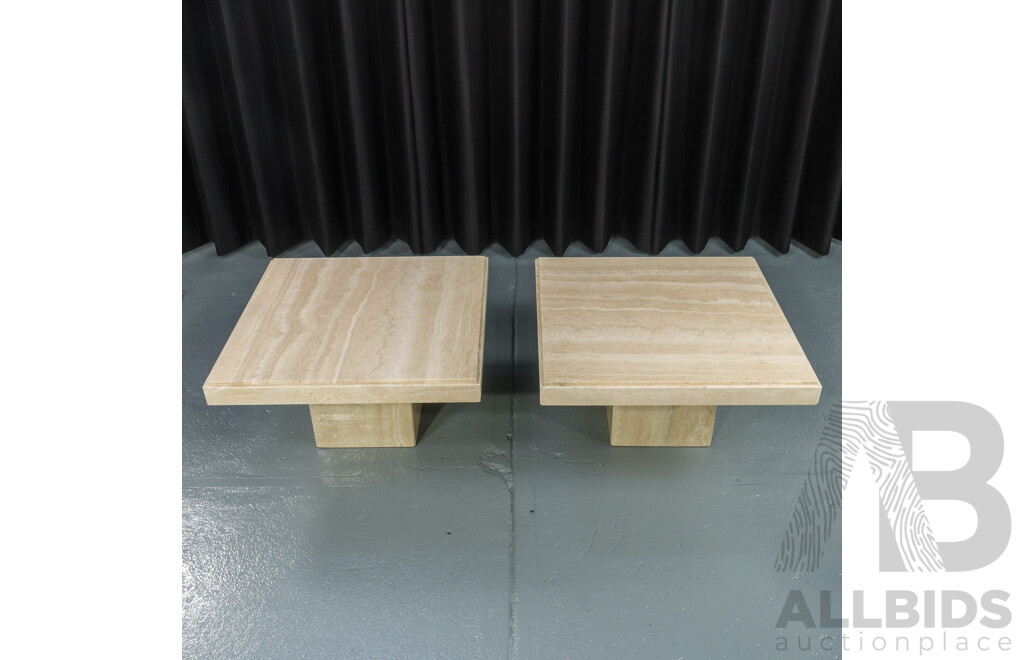 Pair of Modern Travertine Side Tables