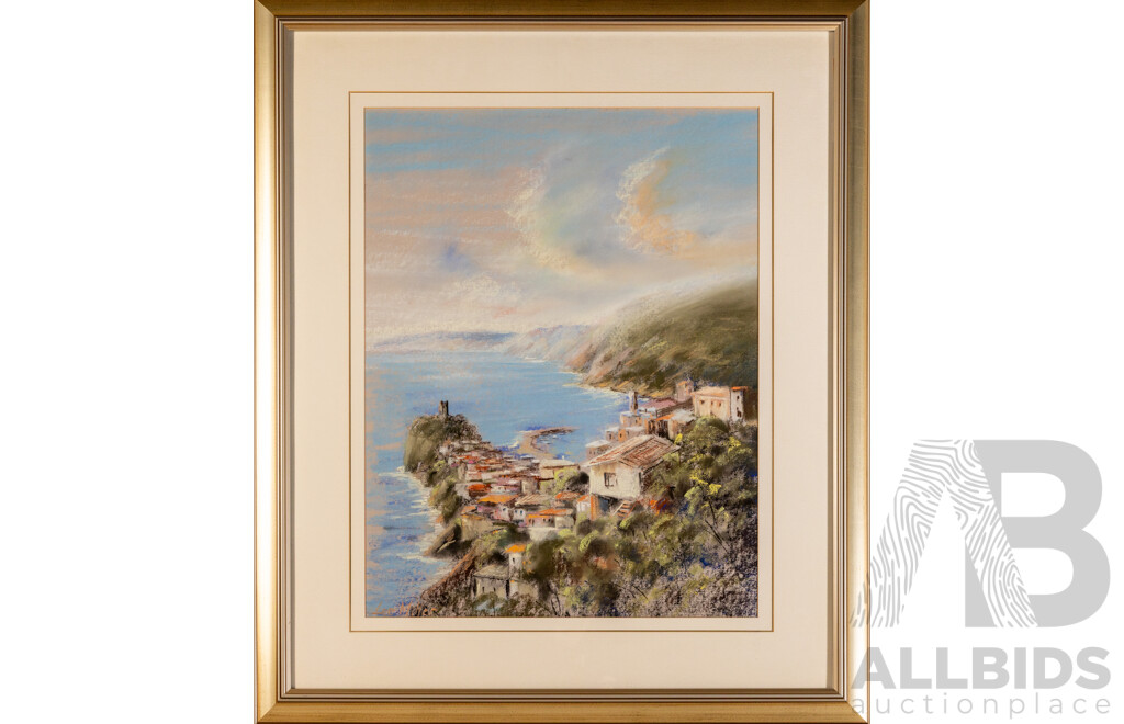 Lee Miller (20th Century, Australian), Amalfi Afternoon, Original Pastel in Colours, 97H x 81W cm (frame)