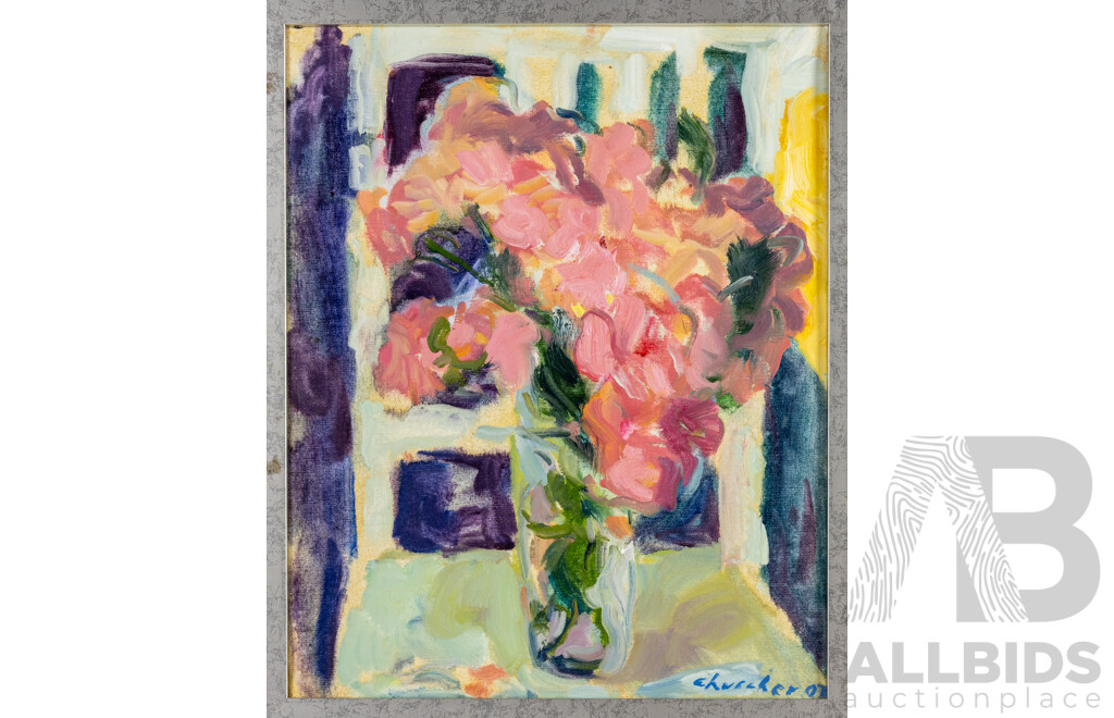 Roy Churcher (20th Century, British-Born Australian, 1933-2014), Rose I (2002), Beautiful Original Signed & Dated Oil on Linen, 53H x 44W cm (frame)