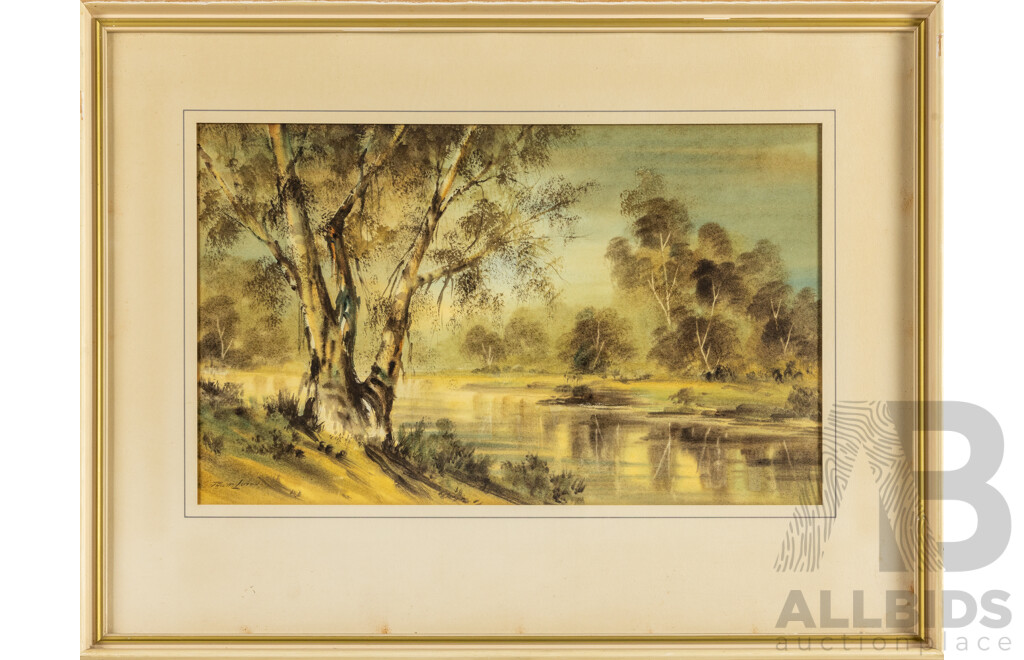 Phil Luton (20th Century, Australian, 1926-1996), Yarra View, Original Vintage Watercolour, 48H x 64W cm (frame)