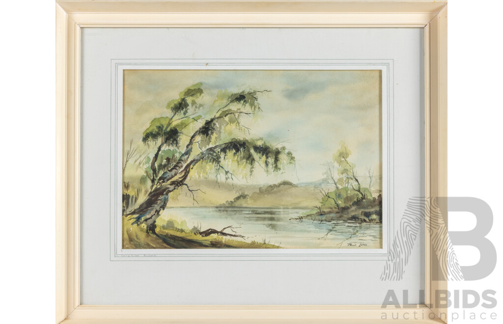 Phil Luton (20th Century, Australian, 1926-1996), Yarra River, Bullen, Original Vintage Watercolour, 46H x 56W cm (frame)