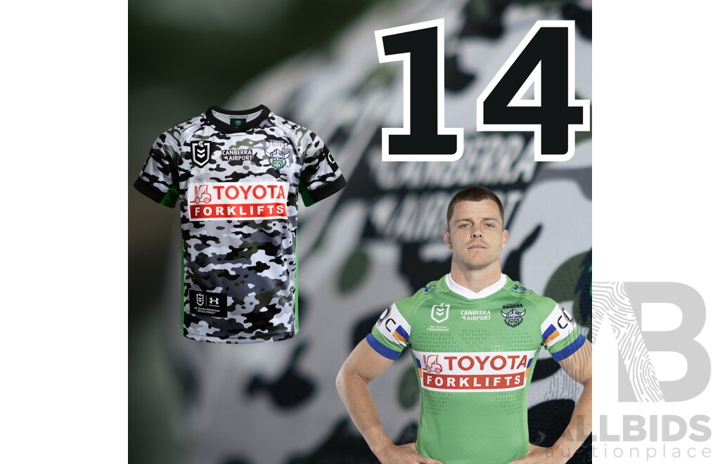 14. Jayden Brailey - Match Worn and Signed Canberra Raiders 2026 ANZAC Round Jersey - Round 8 v Tigers - Proceeds towards the Raiders Foundation for HMAS Harman Charities of Choice