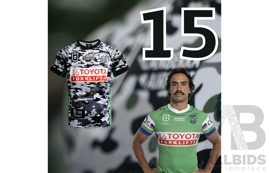 15. Daine Laurie - Match Issued and Signed Canberra Raiders 2026 ANZAC Round Jersey - Round 8 V Tigers - Proceeds Towards the Raiders Foundation for HMAS Harman Charities of Choice