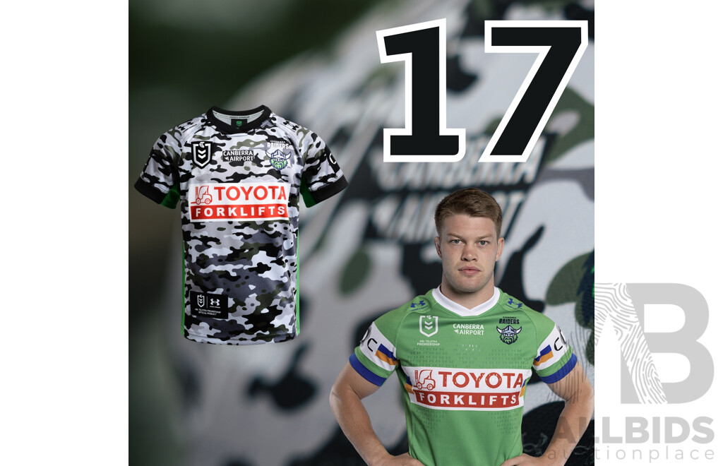 17. Morgan Smithies - Match Worn and Signed Canberra Raiders 2026 ANZAC Round Jersey - Round 8 v Tigers - Proceeds towards the Raiders Foundation for HMAS Harman Charities of Choice