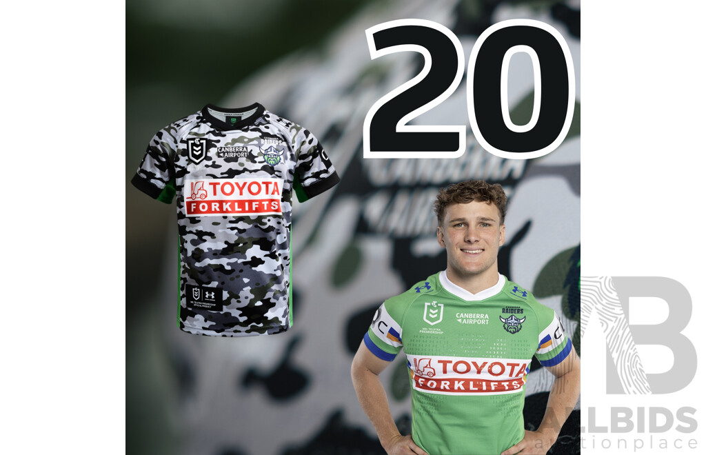 20. Owen Pattie - Match Worn and Signed Canberra Raiders 2026 ANZAC Round Jersey - Round 8 v Tigers - Proceeds towards the Raiders Foundation for HMAS Harman Charities of Choice