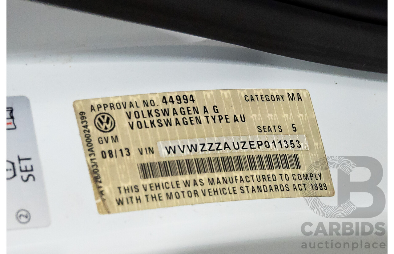 08/2013 Volkswagen Golf 90 TSI Comfortline AU MY14 5d Hatchback Pure White Turbo 1.4L