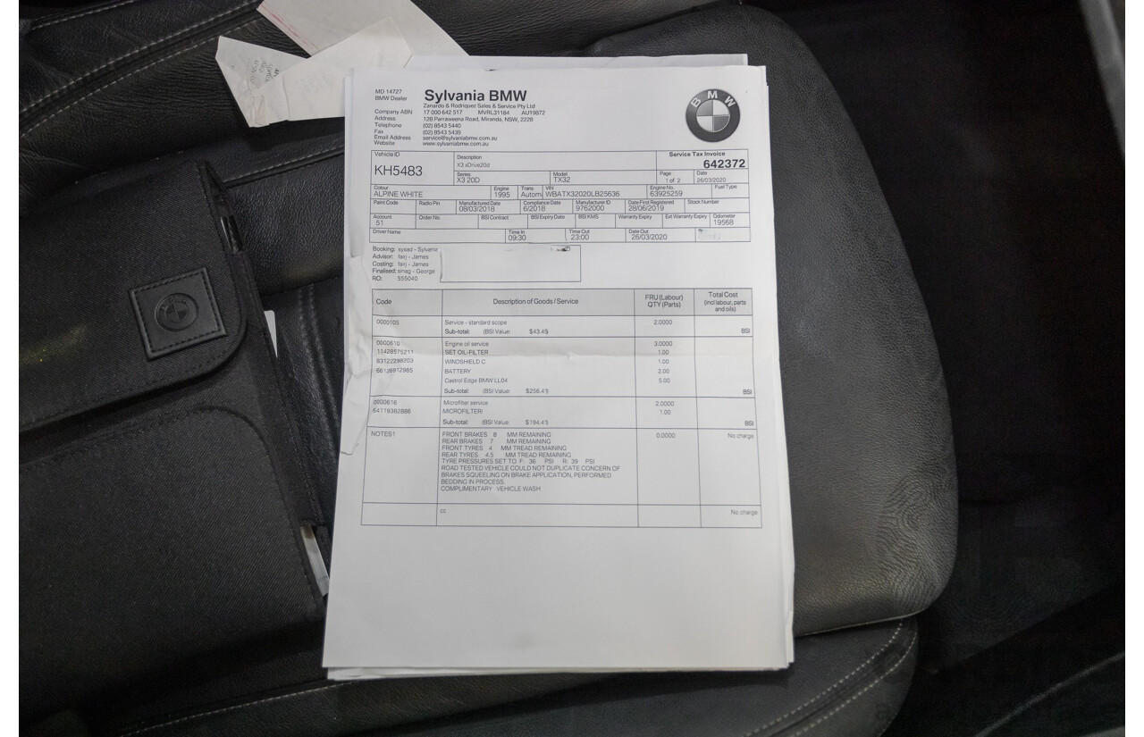 6/2018 BMW X3 xDrive20d M Sport (AWD) G01 4d Wagon Alpine White Turbo Diesel 2.0L