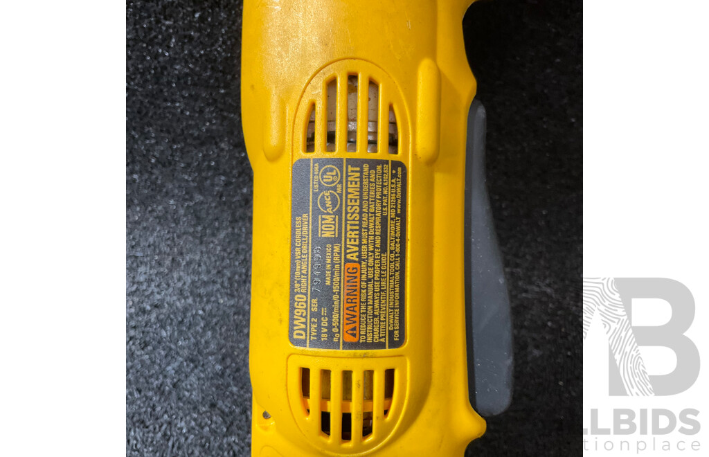 DEWALT (DC410) 18V Cut Off Tool, DEWALT (DW960) 18V Right Angle Drill Driver - Lot of 2