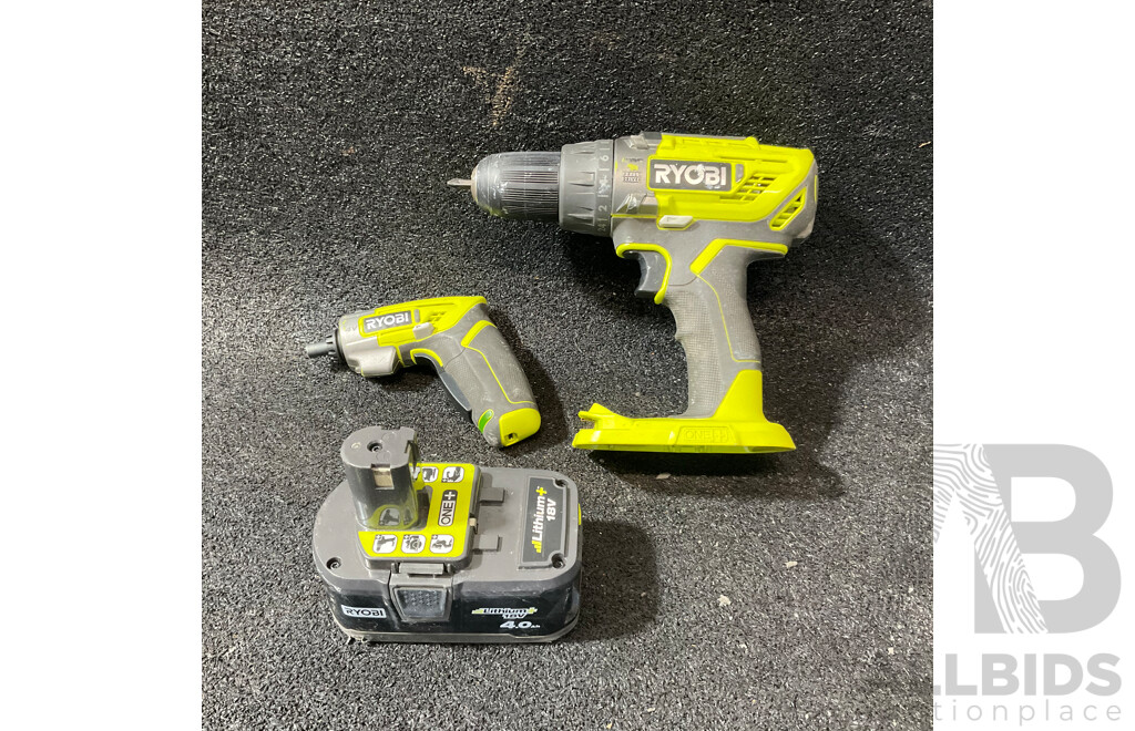 RYOBI 18V One+ (R18DD3-0) Compact Drill Driver, RYOBI (R4SDC) 4v LITHIUM -iON Screwdriver Including 4.0Ah Battery