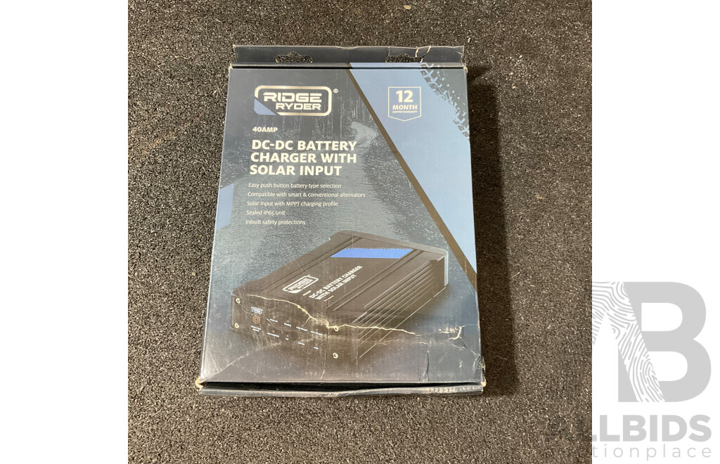 RIDGE RYDER 40 Amp DC-DC Battery Charger (Solar Capable), DREMEL 8220 Rotary Tool Including Items