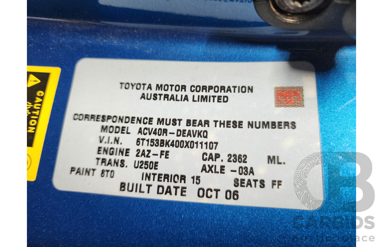 10/2006 Toyota Camry Sportivo ACV40R 4d Sedan Blue 2.4L