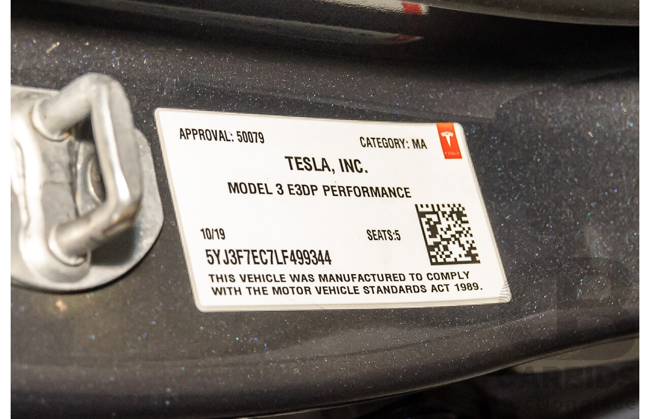 10/2019 Tesla Model 3 Perfomance AWD MY19 Update 5d Sedan Midnight Grey Metallic