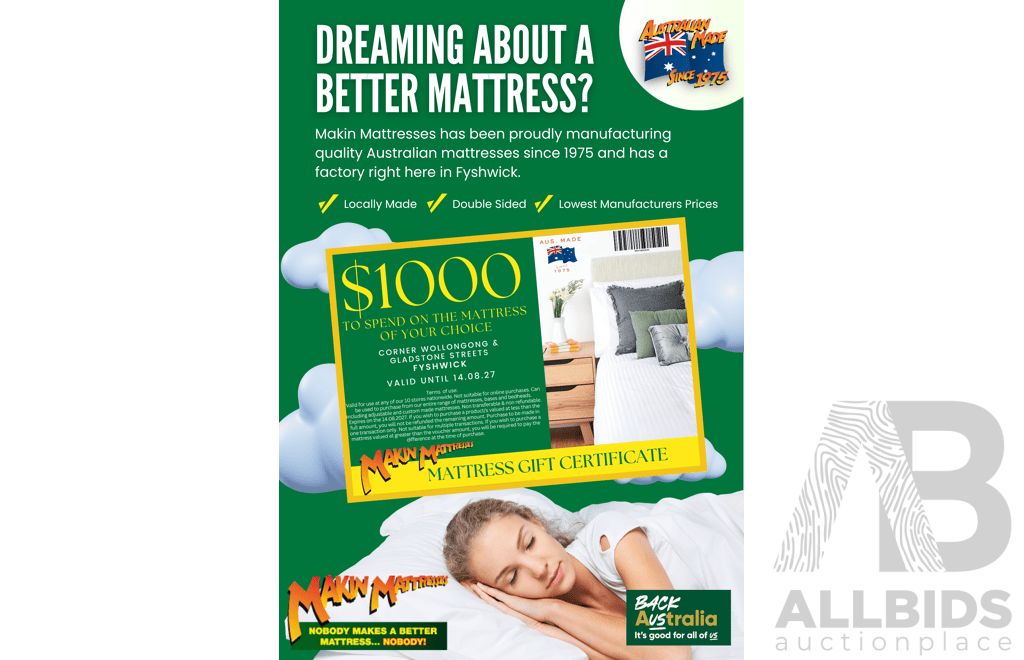 Makin Mattresses $1000 Gift Voucher