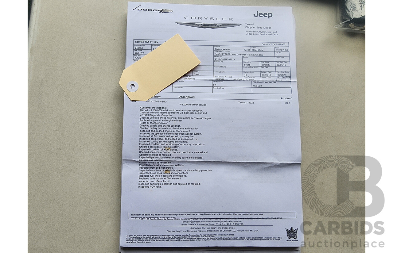 08/2014 Jeep Cherokee Trailhawk (4x4) KL 4D Wagon Billet Silver Metallic 3.2L