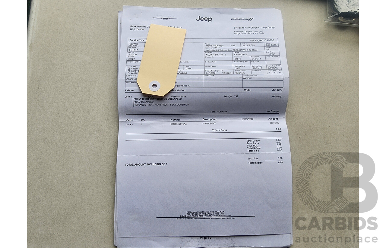 08/2014 Jeep Cherokee Trailhawk (4x4) KL 4D Wagon Billet Silver Metallic 3.2L