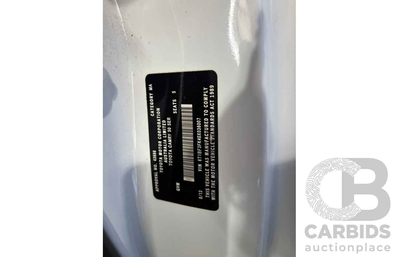08/2013 Toyota Camry Altise ASV50R 4d Sedan White 2.5L