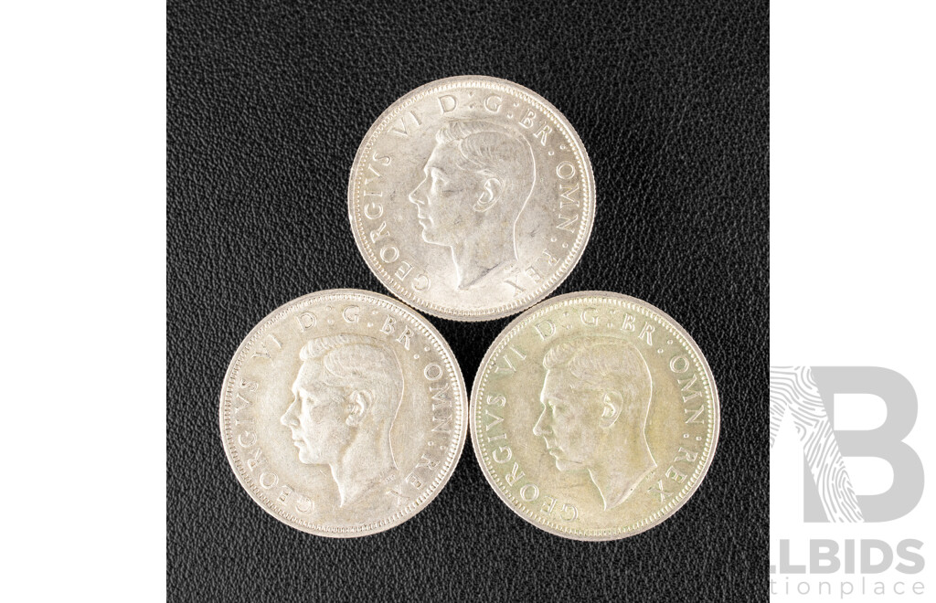Three Great Britain KGVI Silver Half Crowns, 1944, 1945, 1946 .500