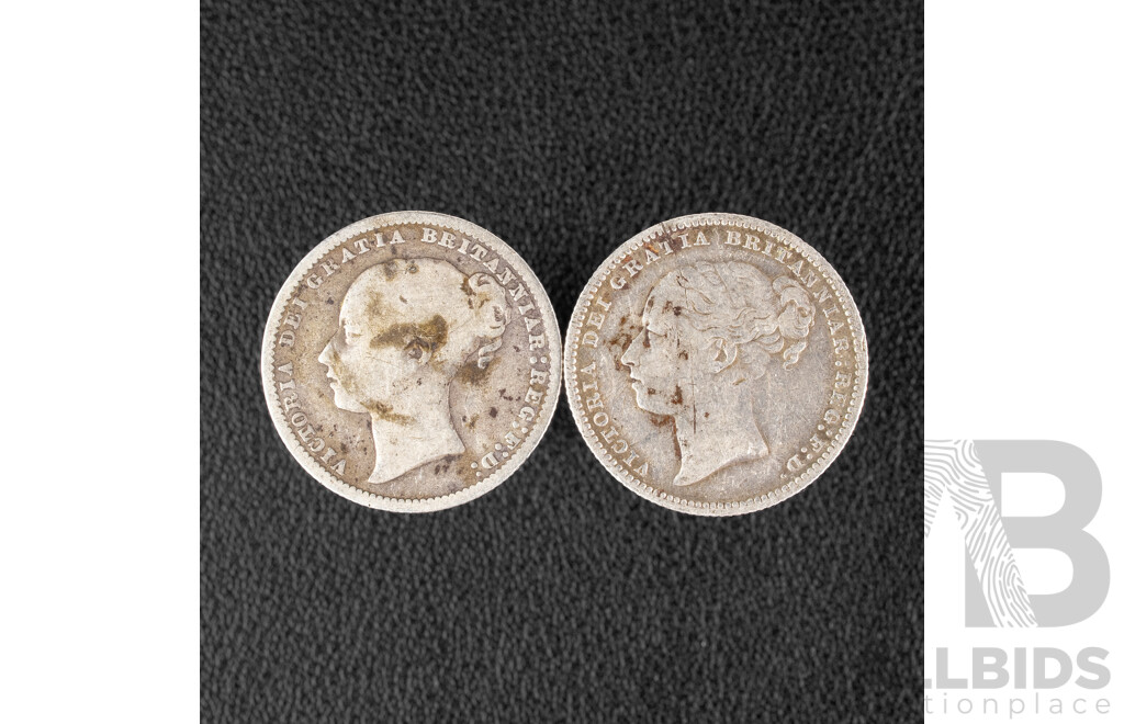 Great Britain 1877 and 1881 QV Silver Shillings .925