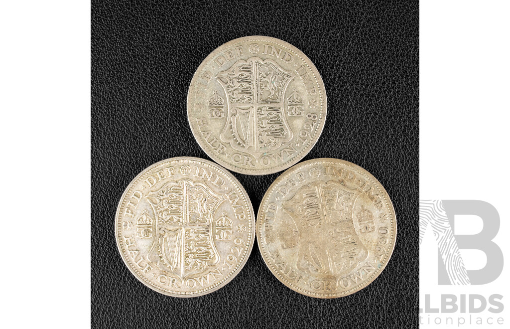 Great Britain 1928, 1929, 1930 KGV Silver Half Crowns .500