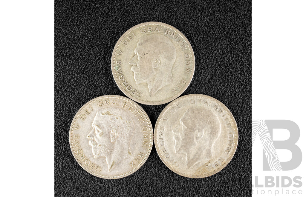 Great Britain 1928, 1929, 1930 KGV Silver Half Crowns .500