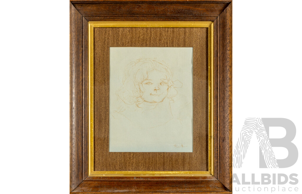 Henri Toulouse Lautrec (19th Century, French, 1864-1901), Portrait of a Young Girl, Vintage Offset Lithograph C1960-70s After Original 1890s Sketch, 66H x 56W cm (frame)