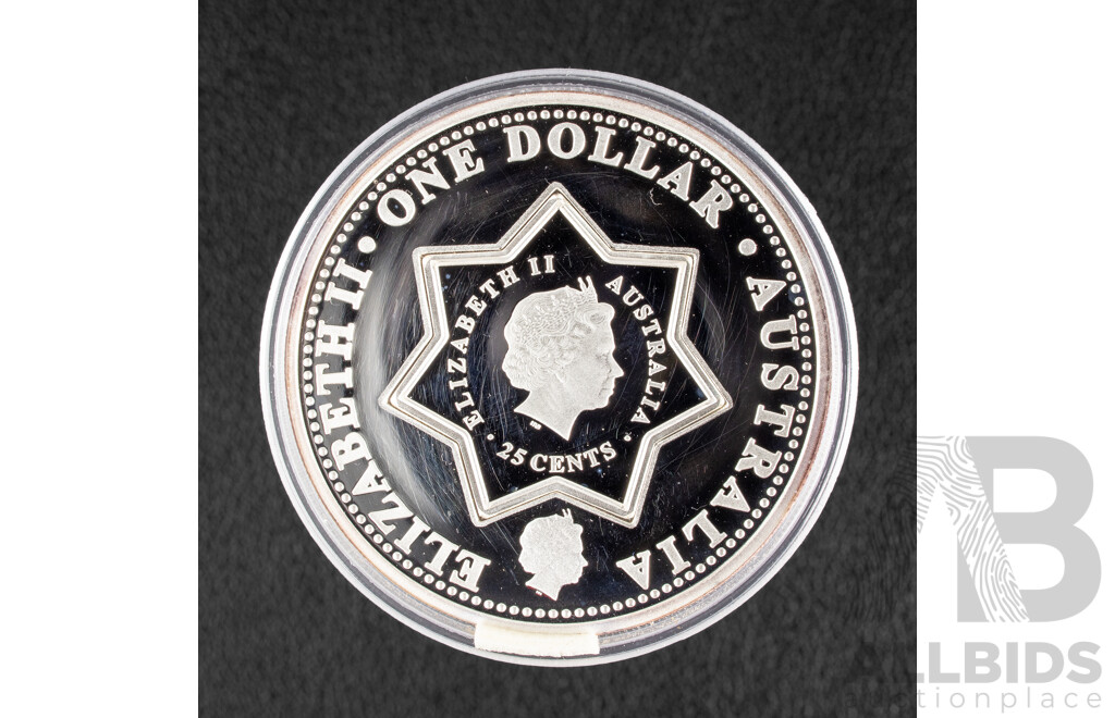 Australian Perth Mint 2001 Silver Proof One Dollar Coin and Twenty Five Cent Dump .999