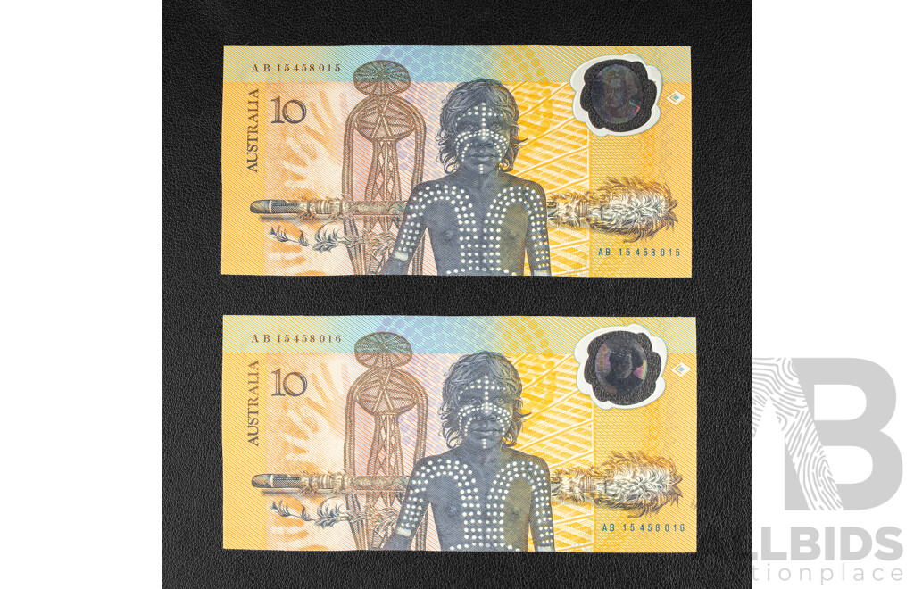 Two Australian 1988 UNC Ten Dollar Notes, Bicentennial , Consecutive R310b