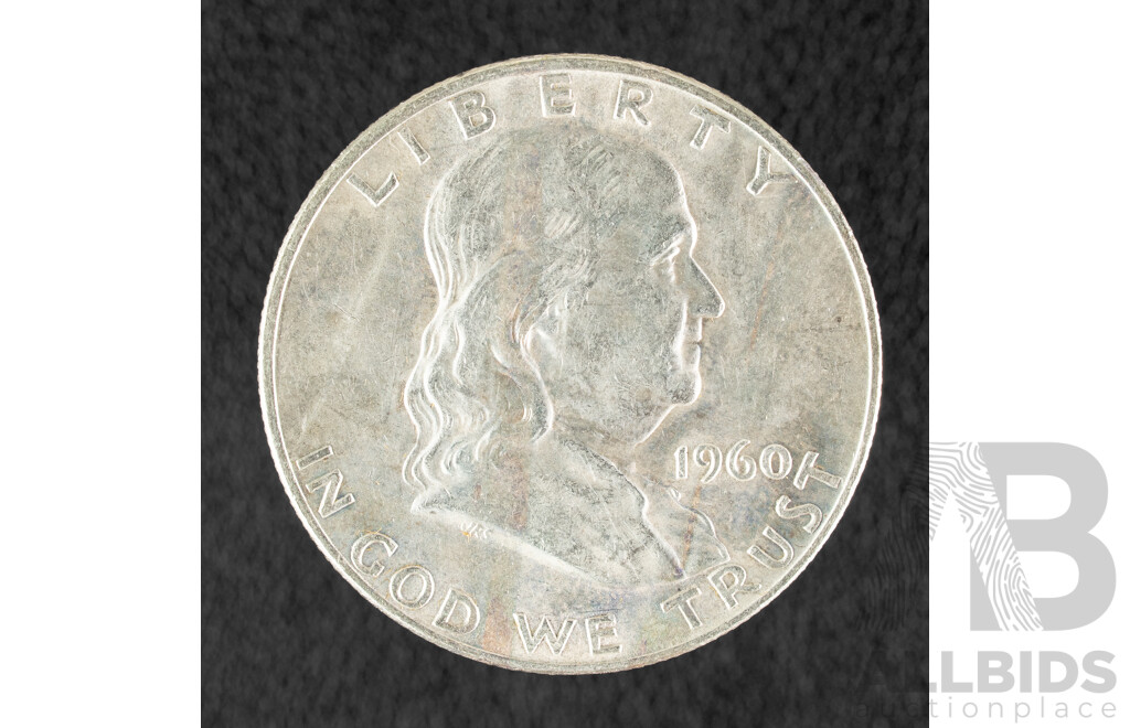USA 1960 Franklin Silver Half Dollar a/UNC .900