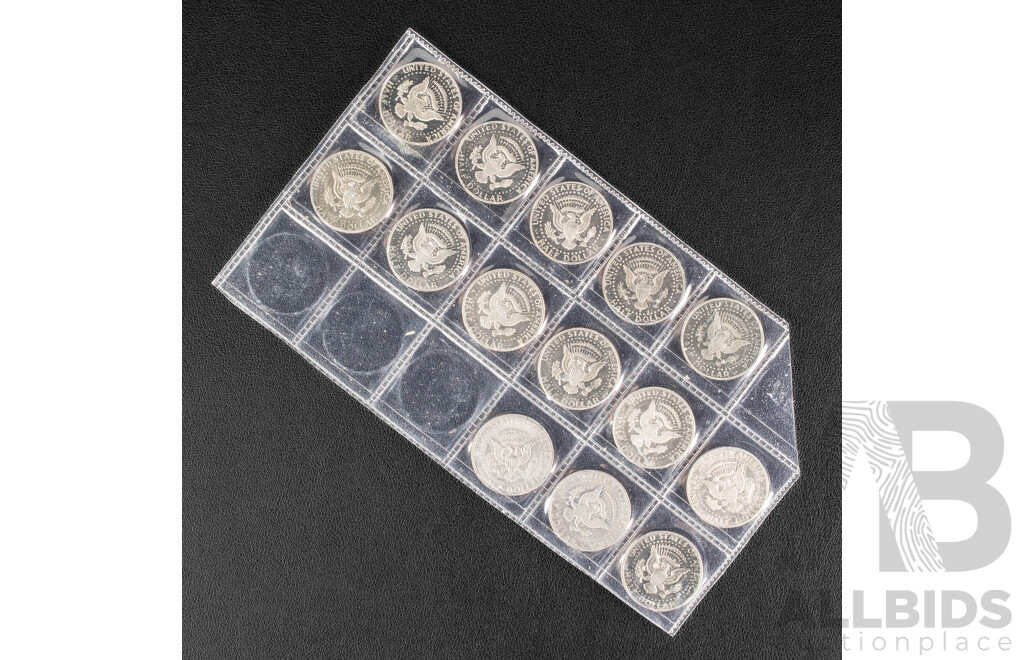 Fourteen USA 1971-1991 Proof Kennedy Half Dollars