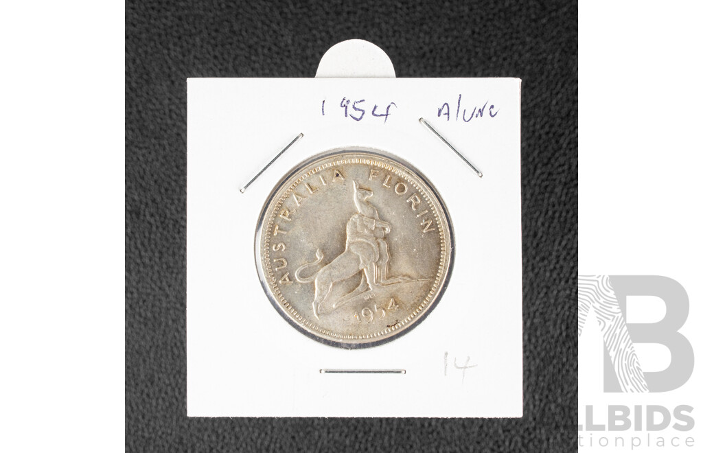 Australian 1954 Silver Florin, Royal Visit .500
