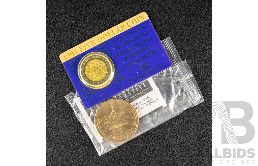 Two Australian UNC Five Dollar Coins 1994 and 1988