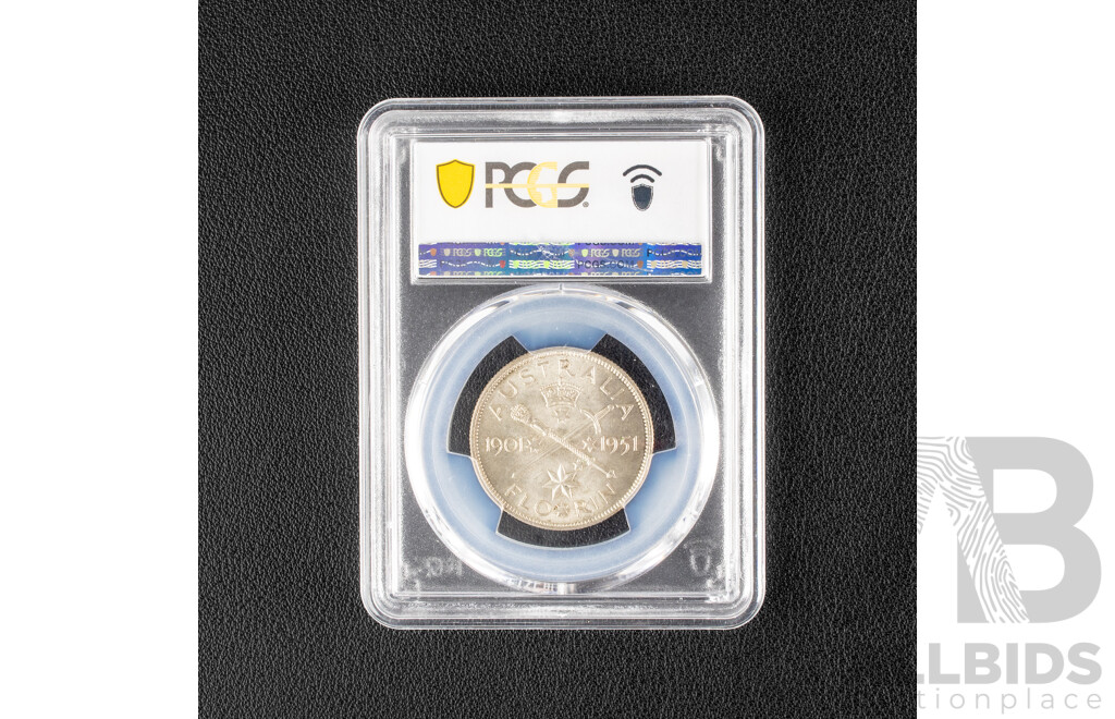 Australian 1951 Silver Florin, Federation, Graded MS63 Choice UNC.