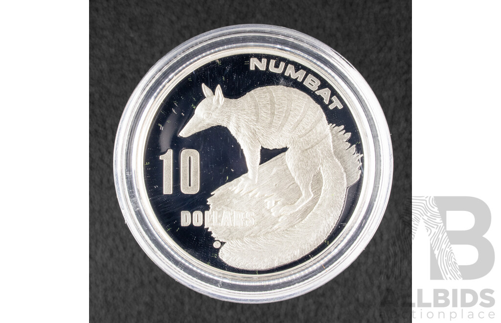 Australian RAM 1995 Silver Proof Ten Dollar Coin. Endangered Species, Numbat .925