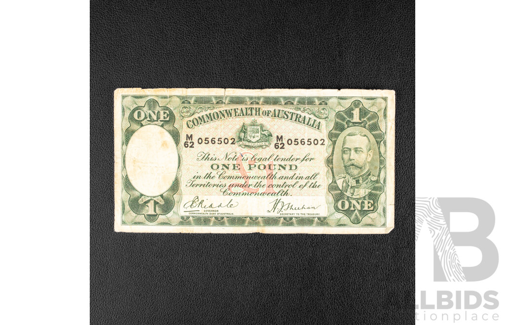 Australian 1933 One Pound Note, Riddle/Sheehan