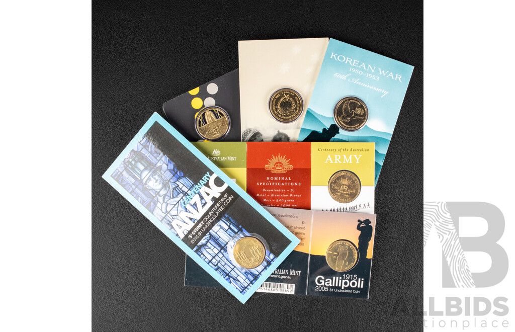 Six Australian Mintmarked One Dollar Coins