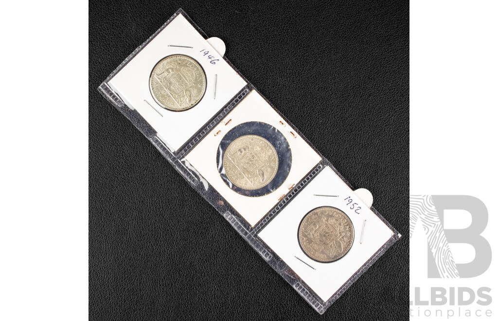 Australian 1946, 1947 1952 Silver KGVI Florins .500
