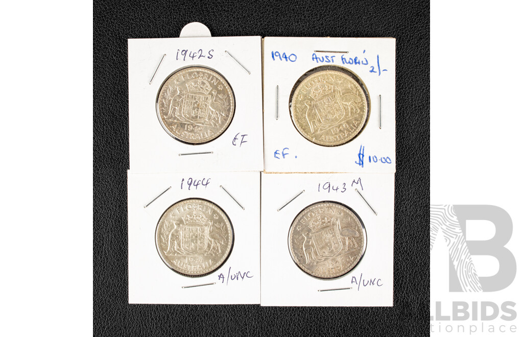 Australia King George Vl 1940, 1942, 1943, 1944 Florins