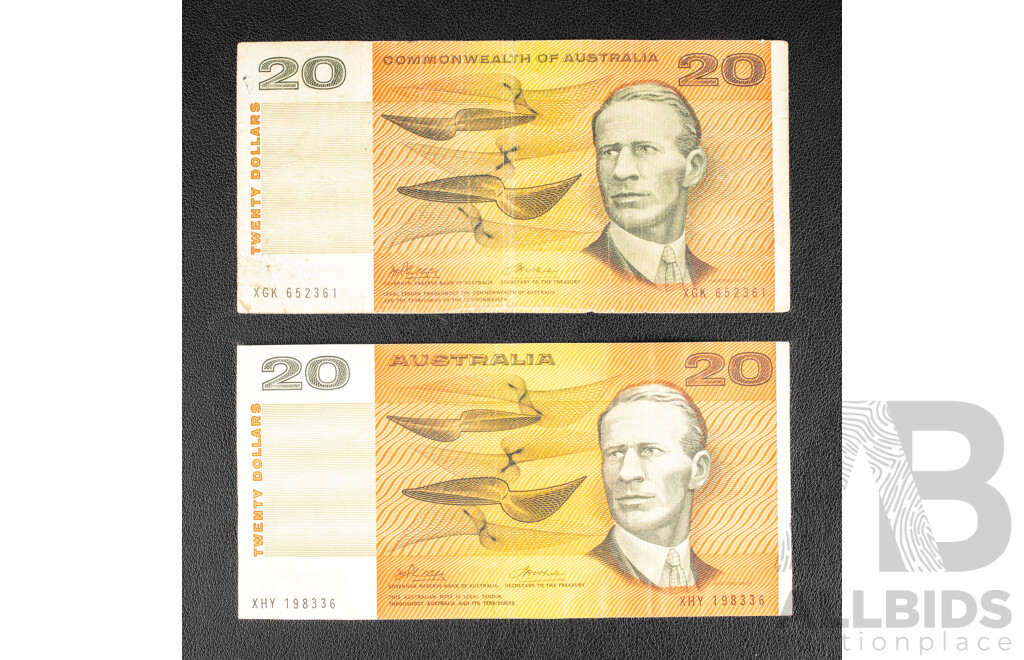 Australian 1972 Twenty Dollar Note, Phillips/Wheeler and 1974 Phillips/ Wheeler