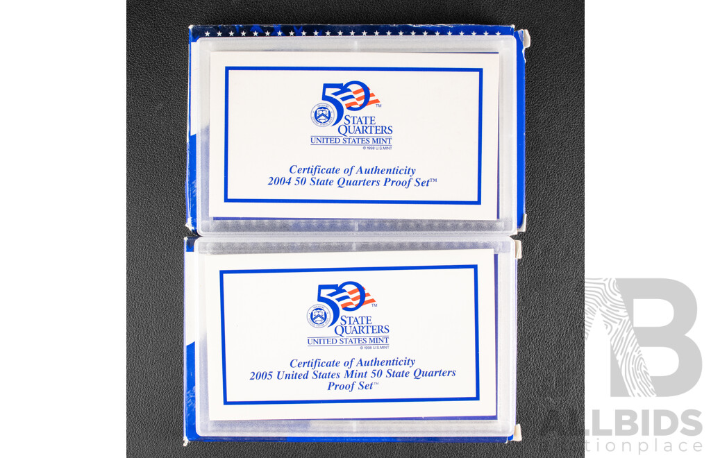 USA 2004 and 2005 Five Coin Proof Set of Quarters