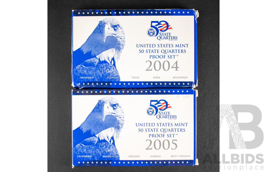 USA 2004 and 2005 Five Coin Proof Set of Quarters