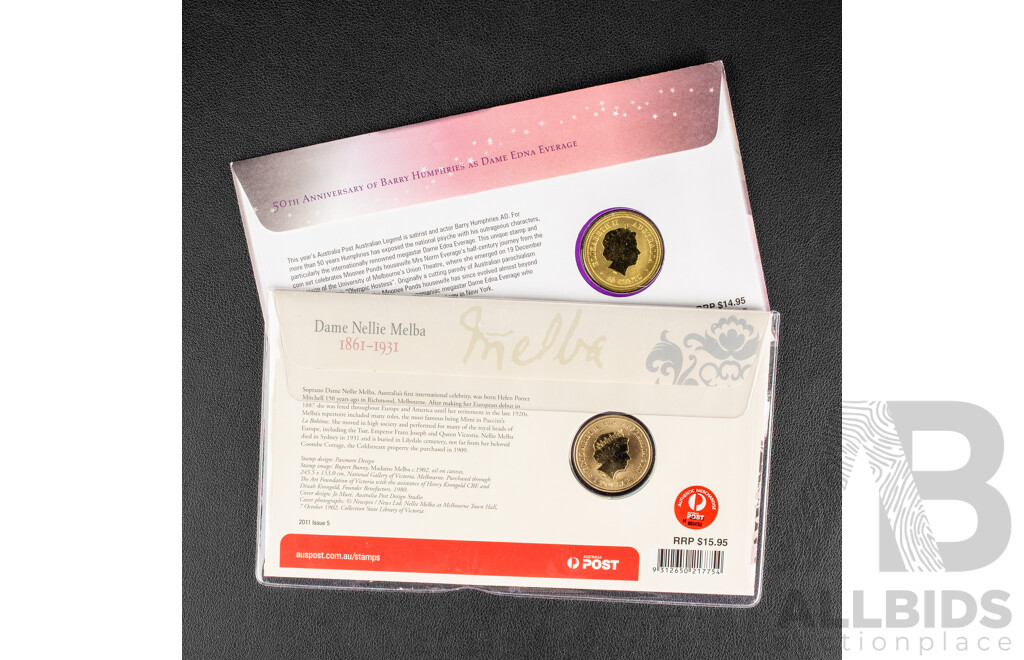 Australian Perth Mint 2006 Fifty Cent, Barry Humophries and One Dollar, Dame Nellie Melba