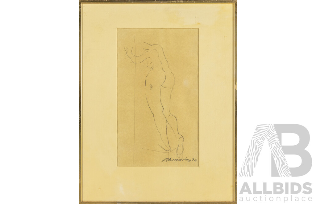 Edward May, (20th Century, Australian, 1939-), Nude Study (1974), Original Vintage Signed & Dated Pencil Drawing, 46H x 36W cm (frame)