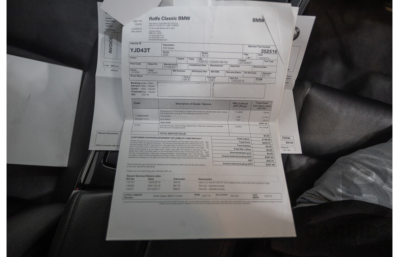 6/2012 BMW 520i F10 MY12 4d Sedan Alpine White Turbo 2.0L